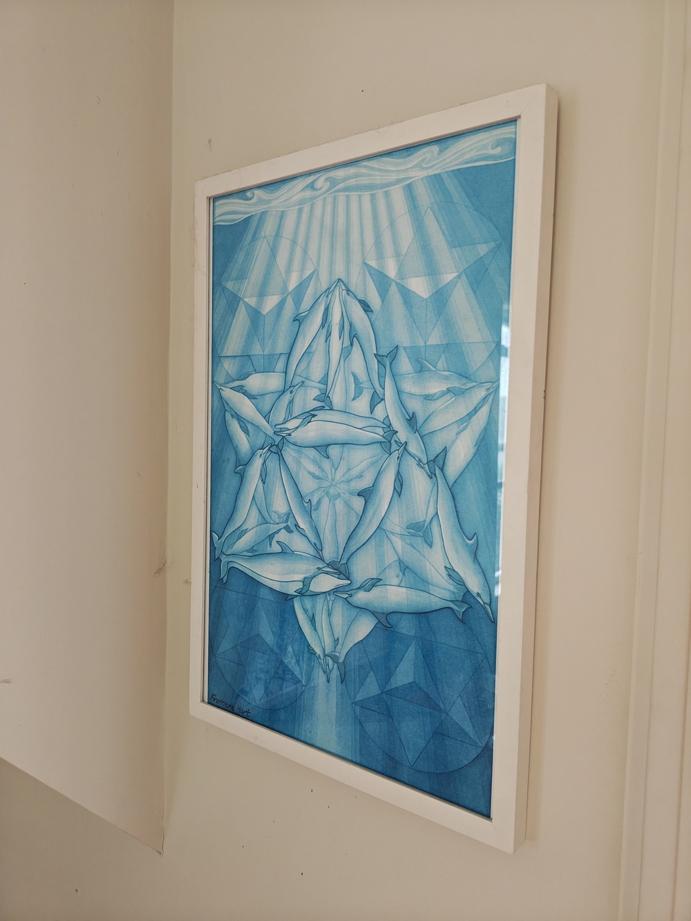 Blue Geometric Dolphin And Whale Wall Art Print - Framed Home Art